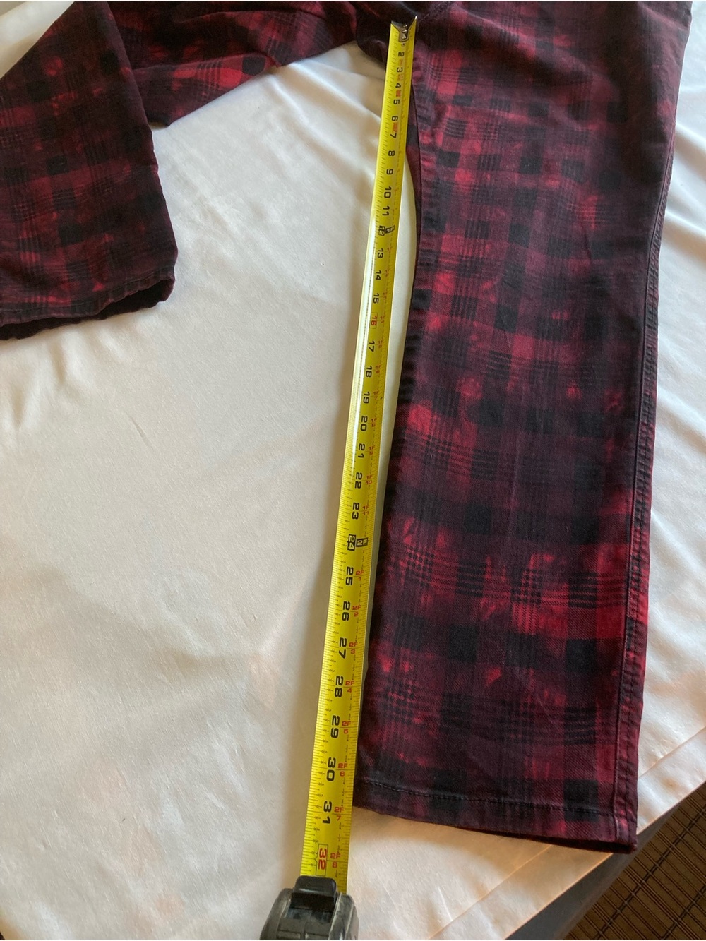 Tripp NYC red plaid distressed tie dye pants jeans Punk grunge goth size 18 - Picture 8 of 16